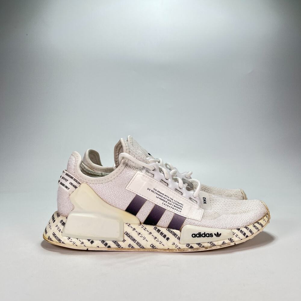 Adidas NMD_R1 V2 Script White Lifestyle Casual Sneakers Shoes GX1122 Youth Sz 6